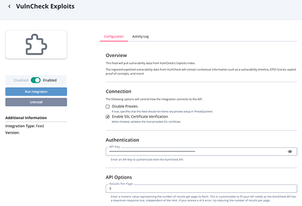 Exploits Configuration Screen